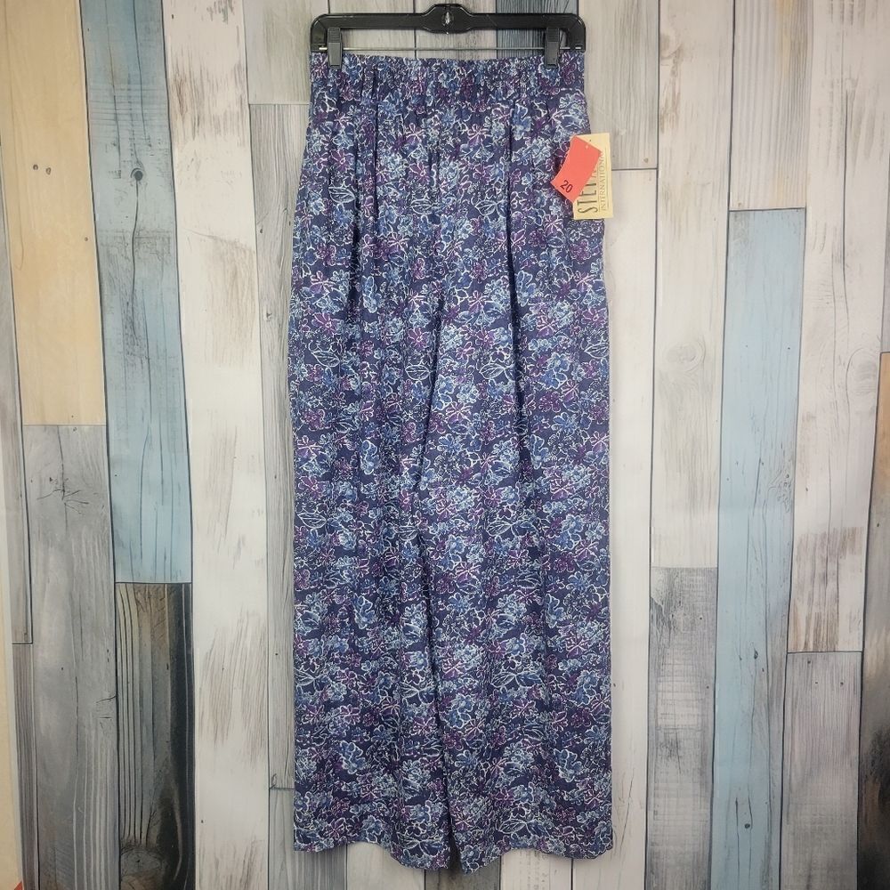 Vintage Stefano Highwaist Purple Floral Print Wide Leg Pants Size Lg